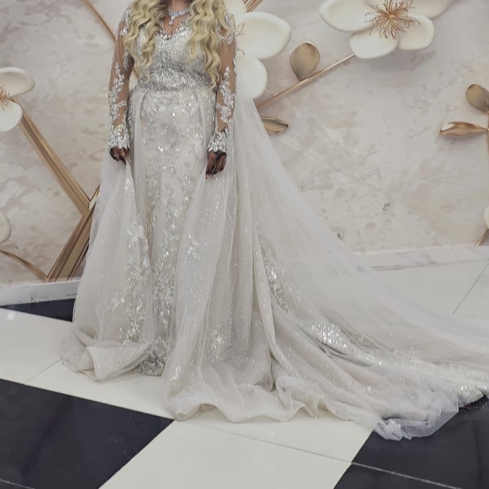 Sparkly Mermaid wedding dress with overskirt ( veil not included )